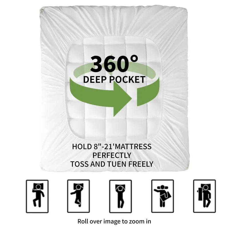 Cubrecolchón extra grueso con relleno alternativo de plumón, profundidad de 20 a 53 cm, lavable a máquina 