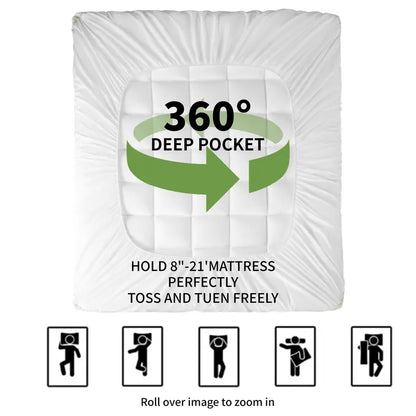 Cubrecolchón extra grueso con relleno alternativo de plumón, profundidad de 20 a 53 cm, lavable a máquina 